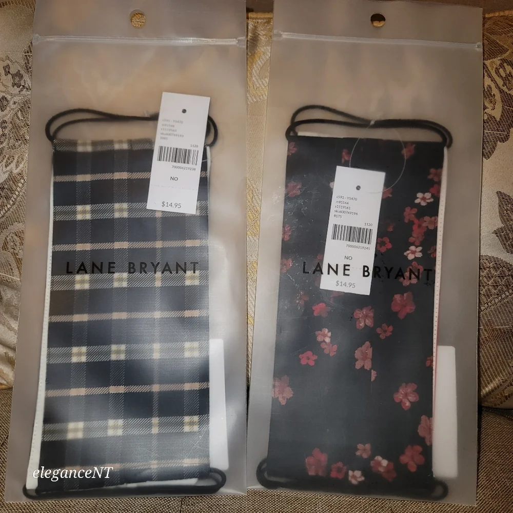 Lane Bryant (2) 2 pack 100% Cotton Design Face Masks NWT